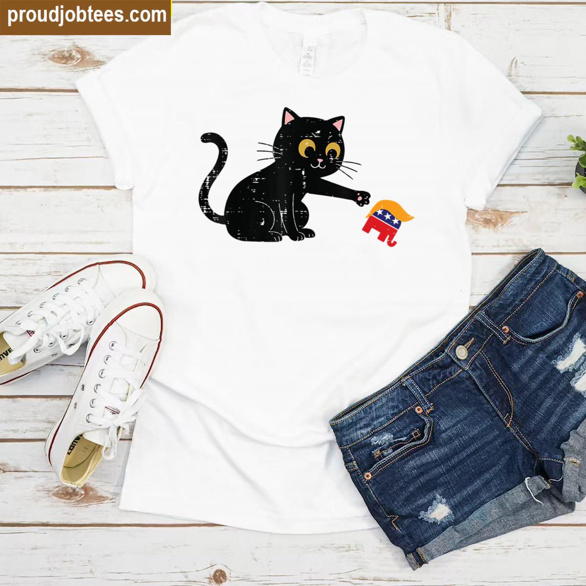 Resist Cat Tipping Elephant Humor Tee Shirt