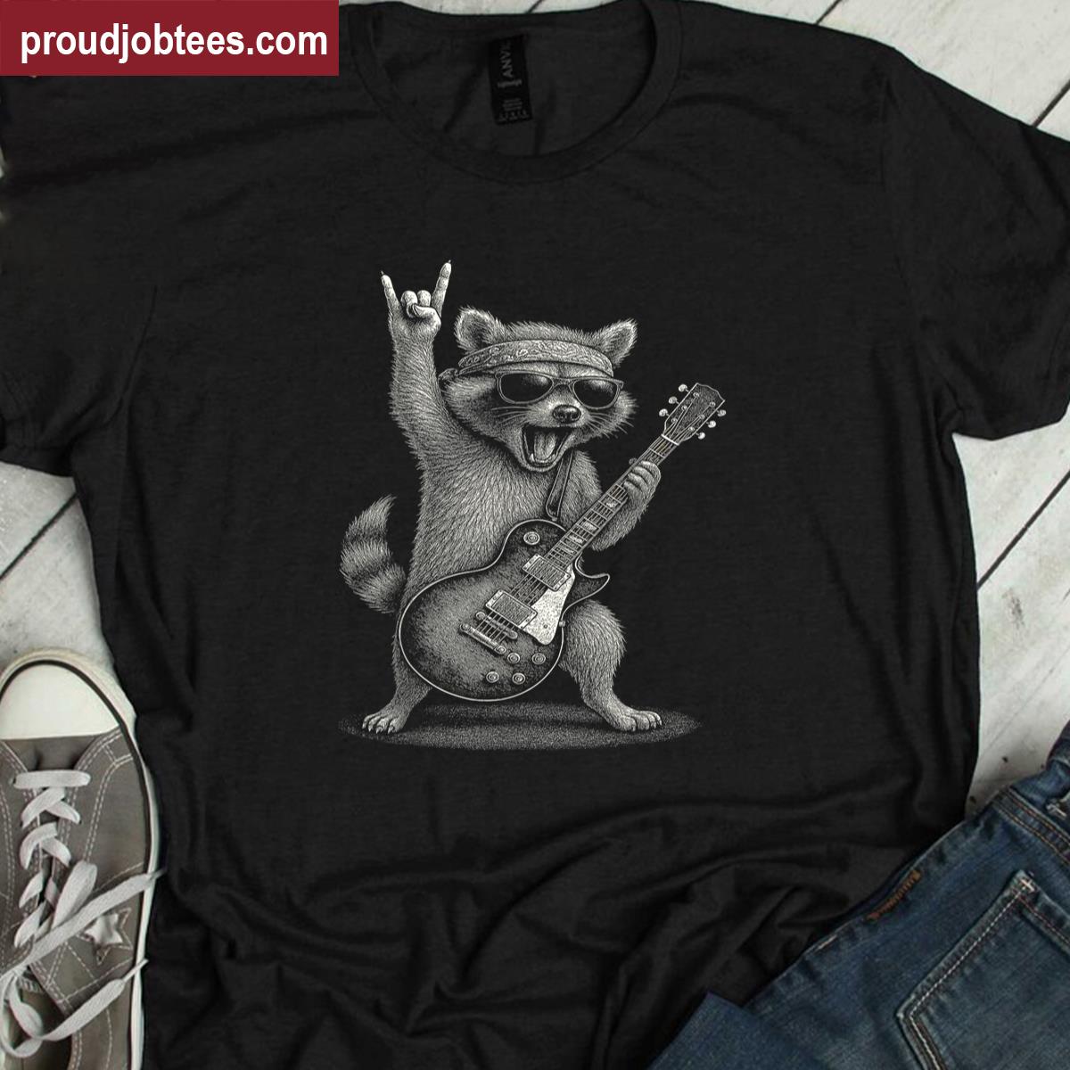 Retro Raccoon Music Lover Gift For Kids Shirt