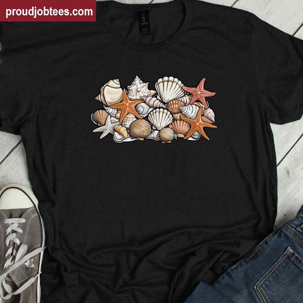 Seashells Ocean Themed Graphic Tee Shirt