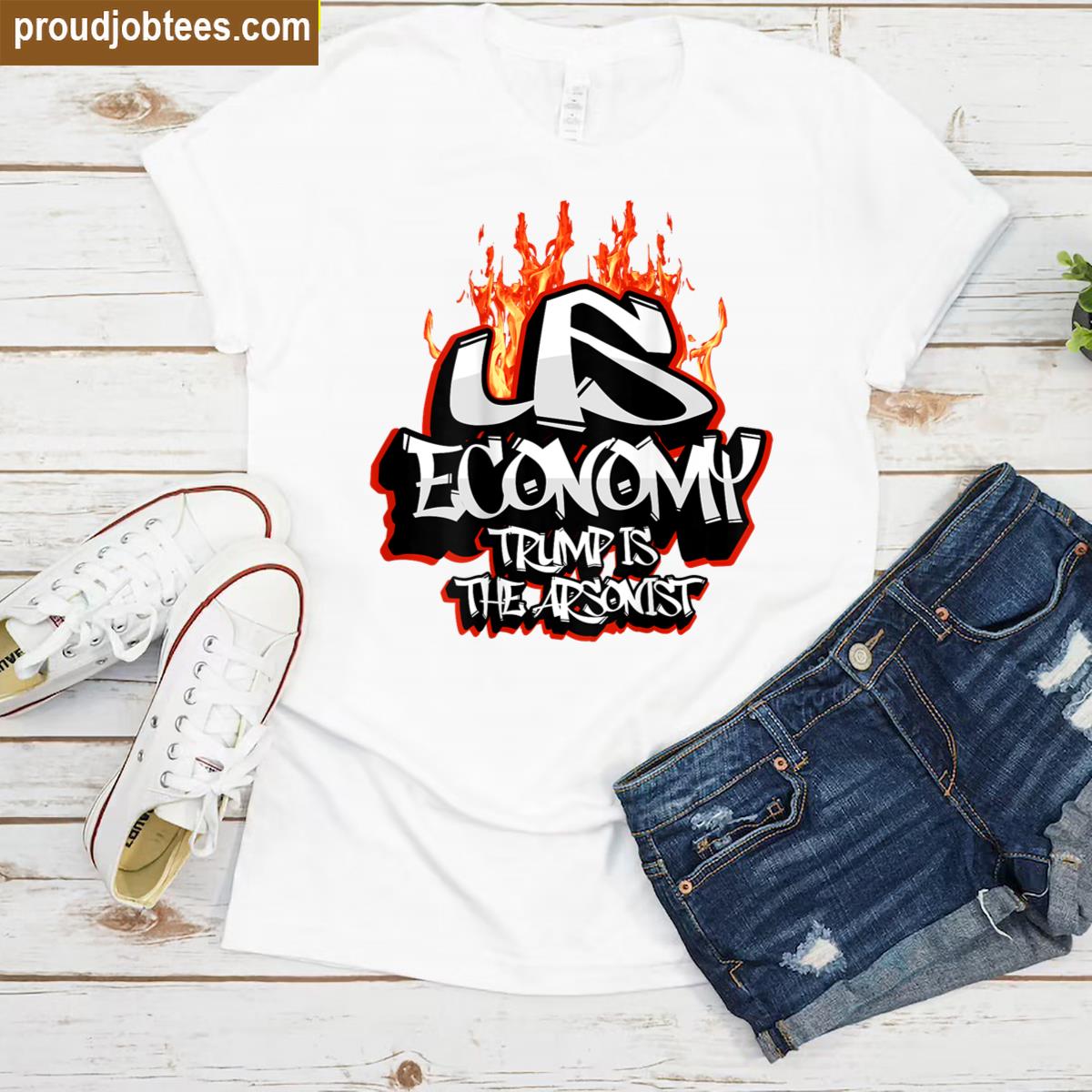 Us Economy On Fire Political Satire Tee Shirt
