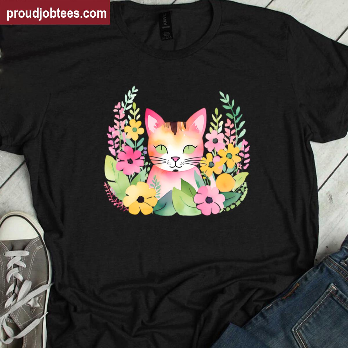 Watercolor Pink Cat Cute Style Shirt