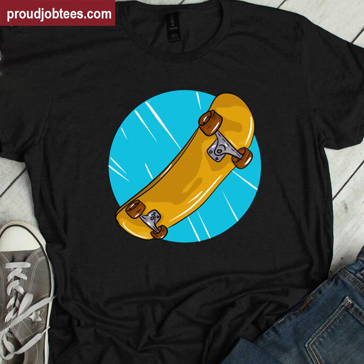 Yellow Skateboard Trendy Circle Art Shirt