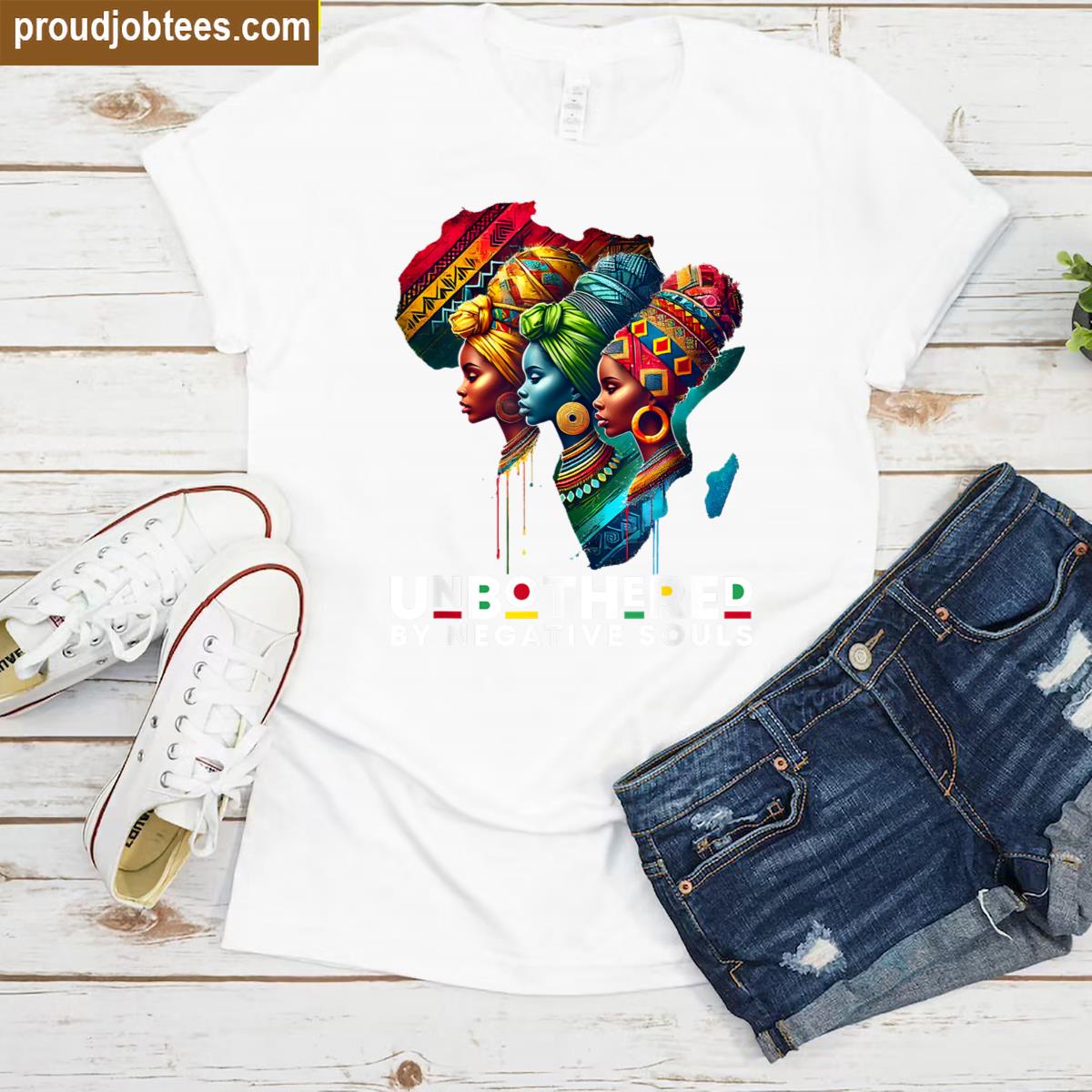 Afro Woman Headwrap Unbothered By Negative Souls Pride Shirt