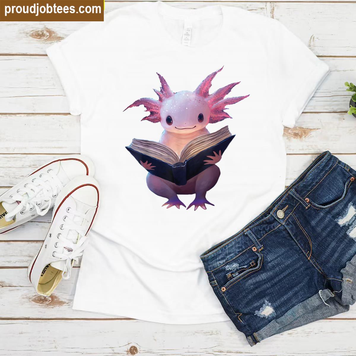 Axolotl Bookworm Reading Book Funny Kawaii Graphic Shirt