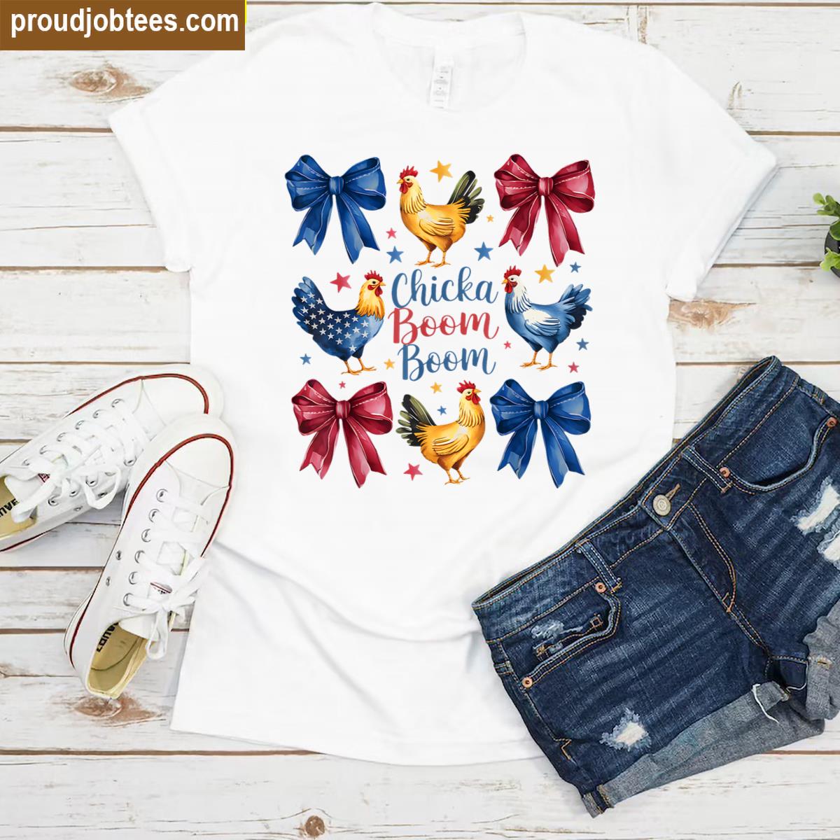 Chicka Boom Boom Funny American Flag Chicken Graphic Shirt