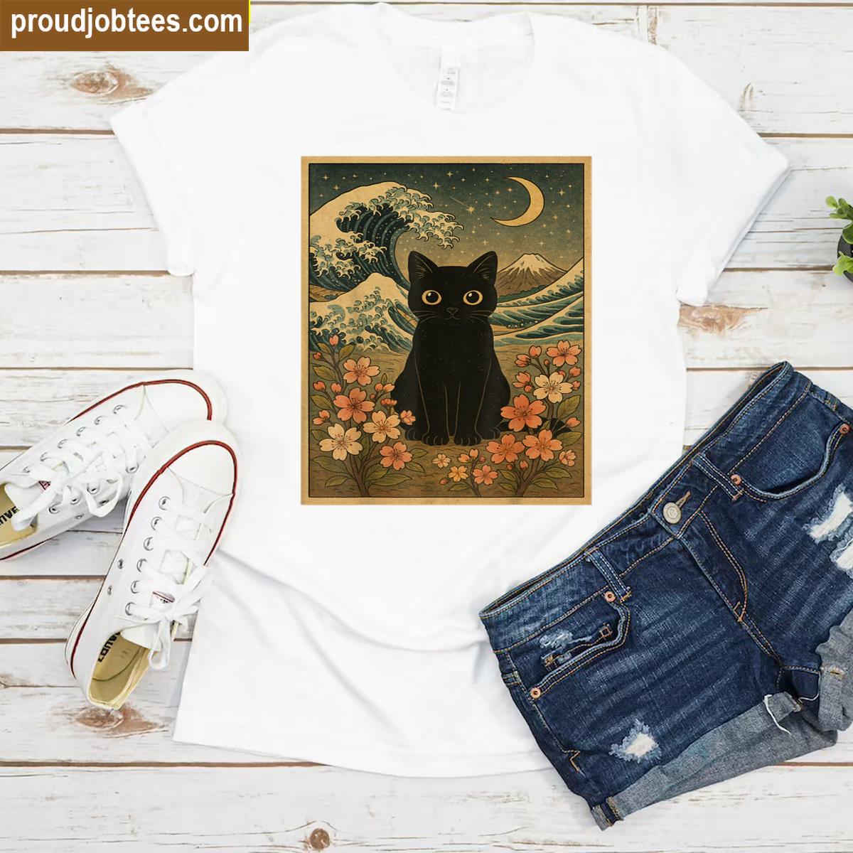 Funny Cat Graphic Tees For Women Men Funny Gift Japanese Art Shirt