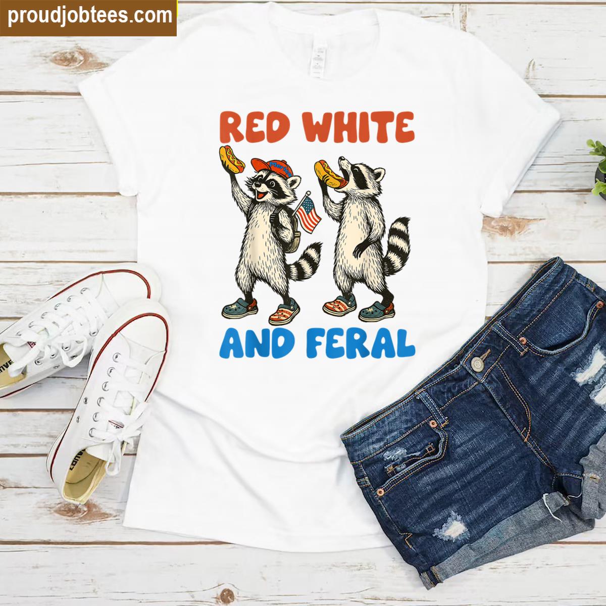 Funny Raccoon 4th Of July Us Flag Patriotic Red White Feral Shirt