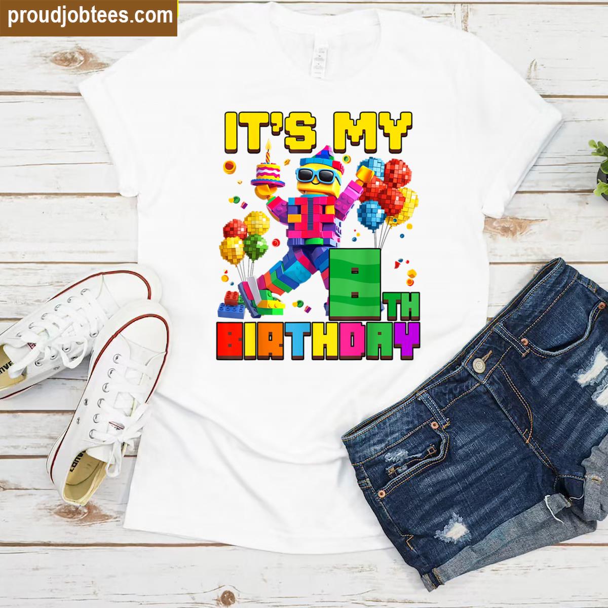 Its My 8th Eighth Birthday Building Brick 8 Years Old Boys Shirt