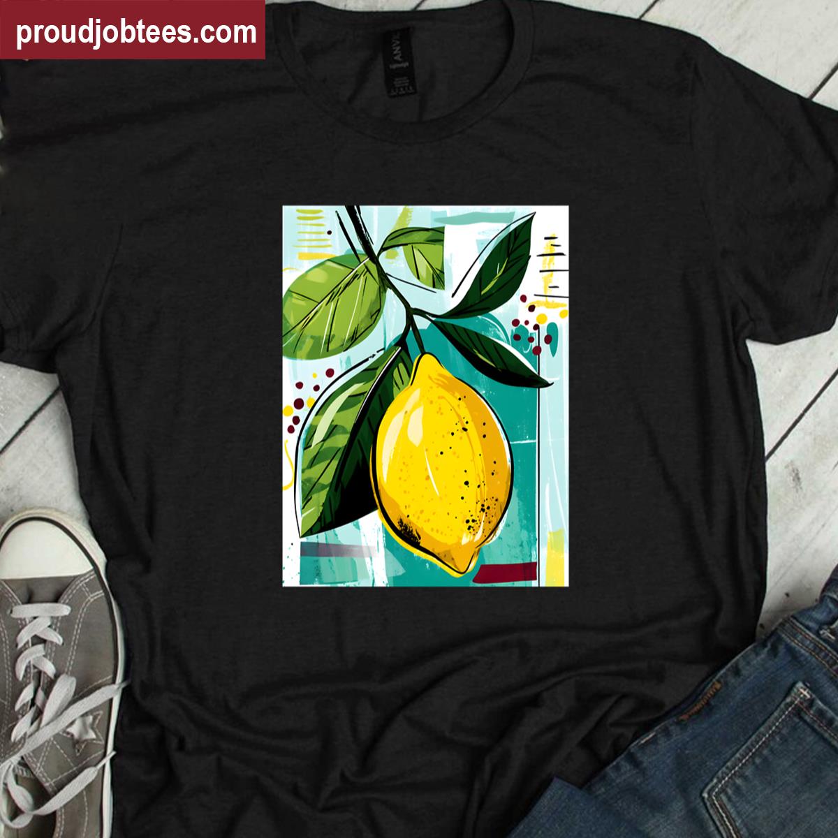Lemon On The Vine Lively Yellow Lemon Surrounded By Green Leaves Against Abstract Background Shirt