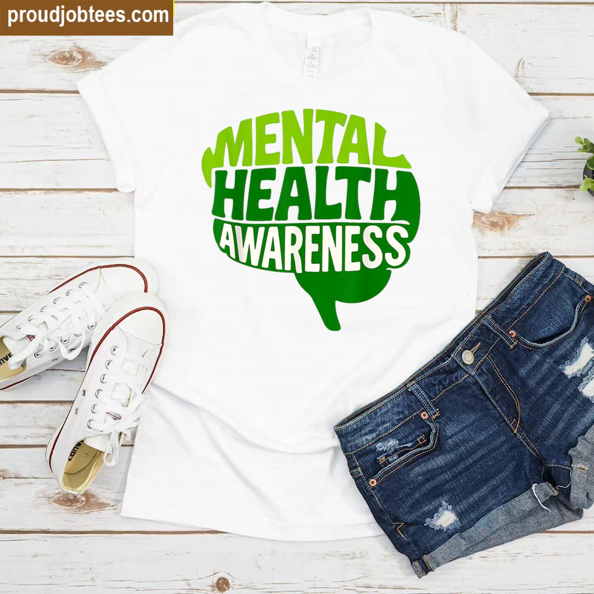 Mental Health Awareness Green Human Brain Women Men Shirt