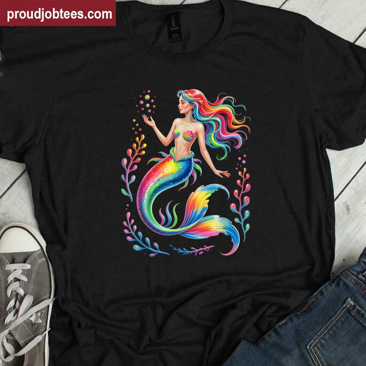 Mermaid Colorful Abstract Painting Art Graphic Motif Women Shirt