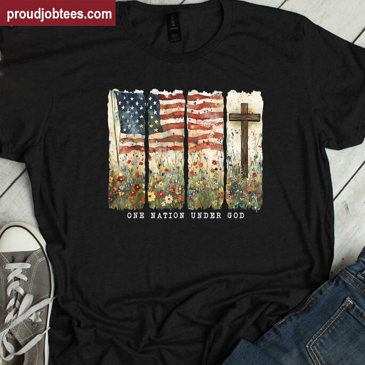 One Nation Under God Flag 4th Of July Patriotic Christian Shirt