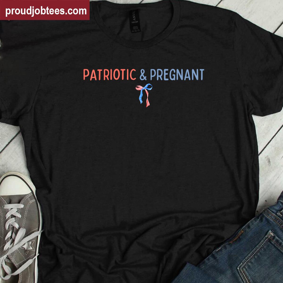 Patriotic And Pregnant 4th Of July Coquette Bow Pregnancy Shirt