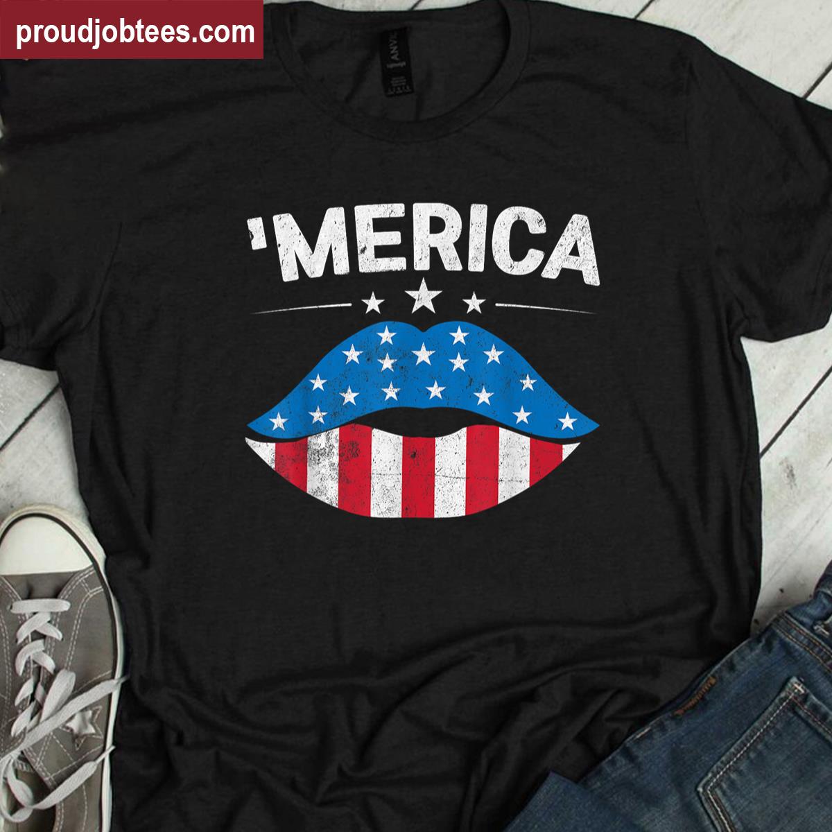 Patriotic Us America Flag Lips 4th Of July Merica Shirt