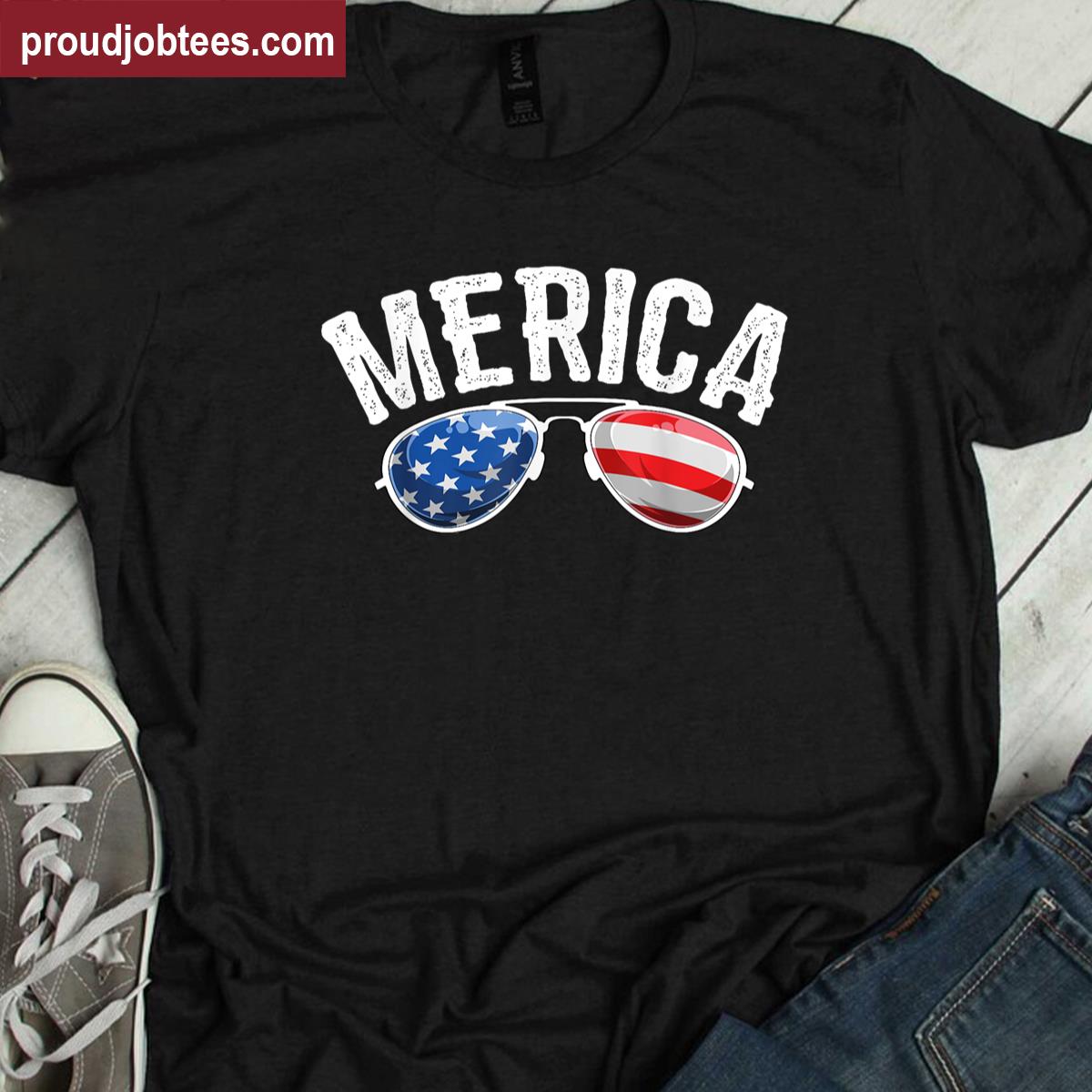 Patriotic Us America Flag Sunglasses Merica 4th Of July Shirt