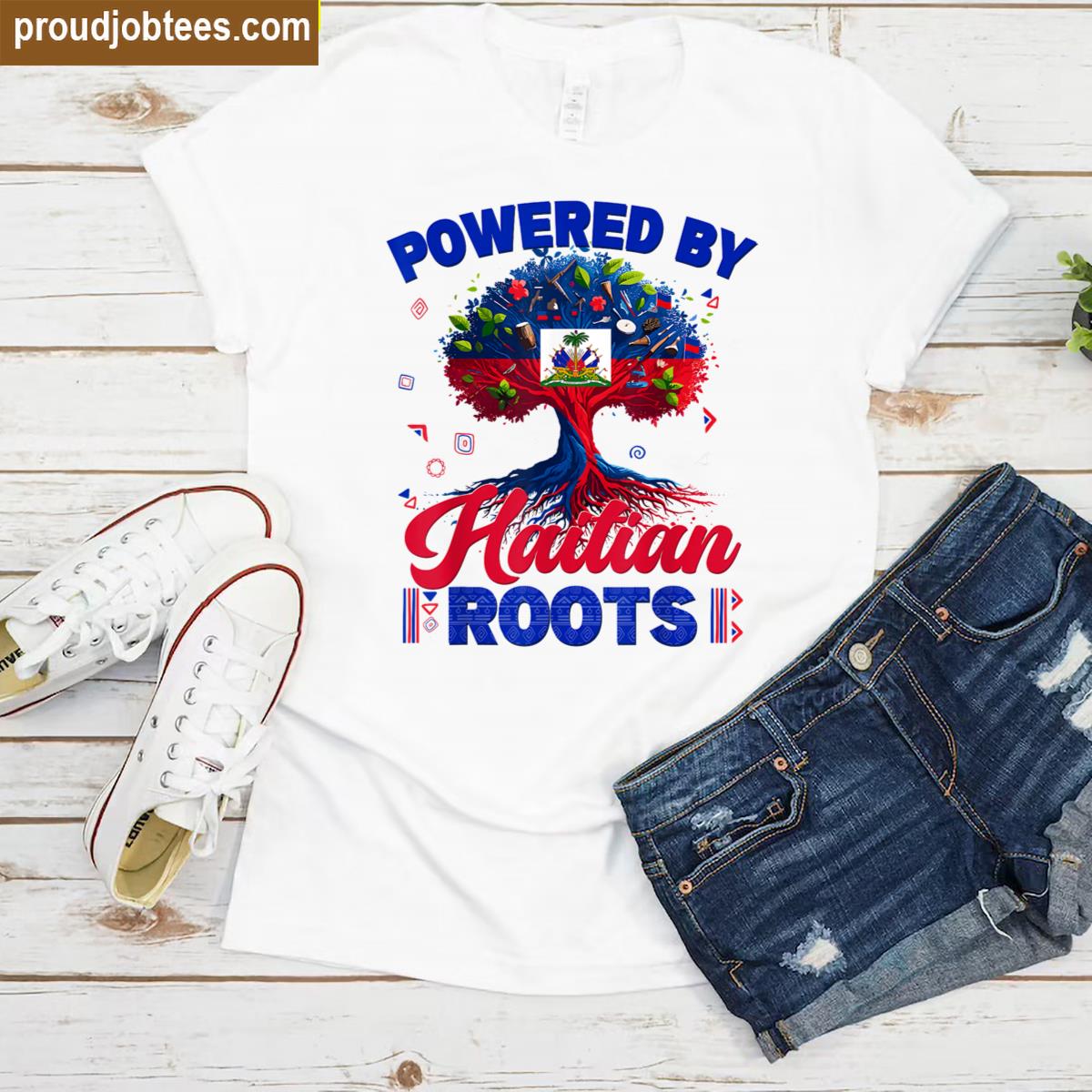 Powered By Haitian Roots Haiti Flag Day Tree Men Women Kid Shirt