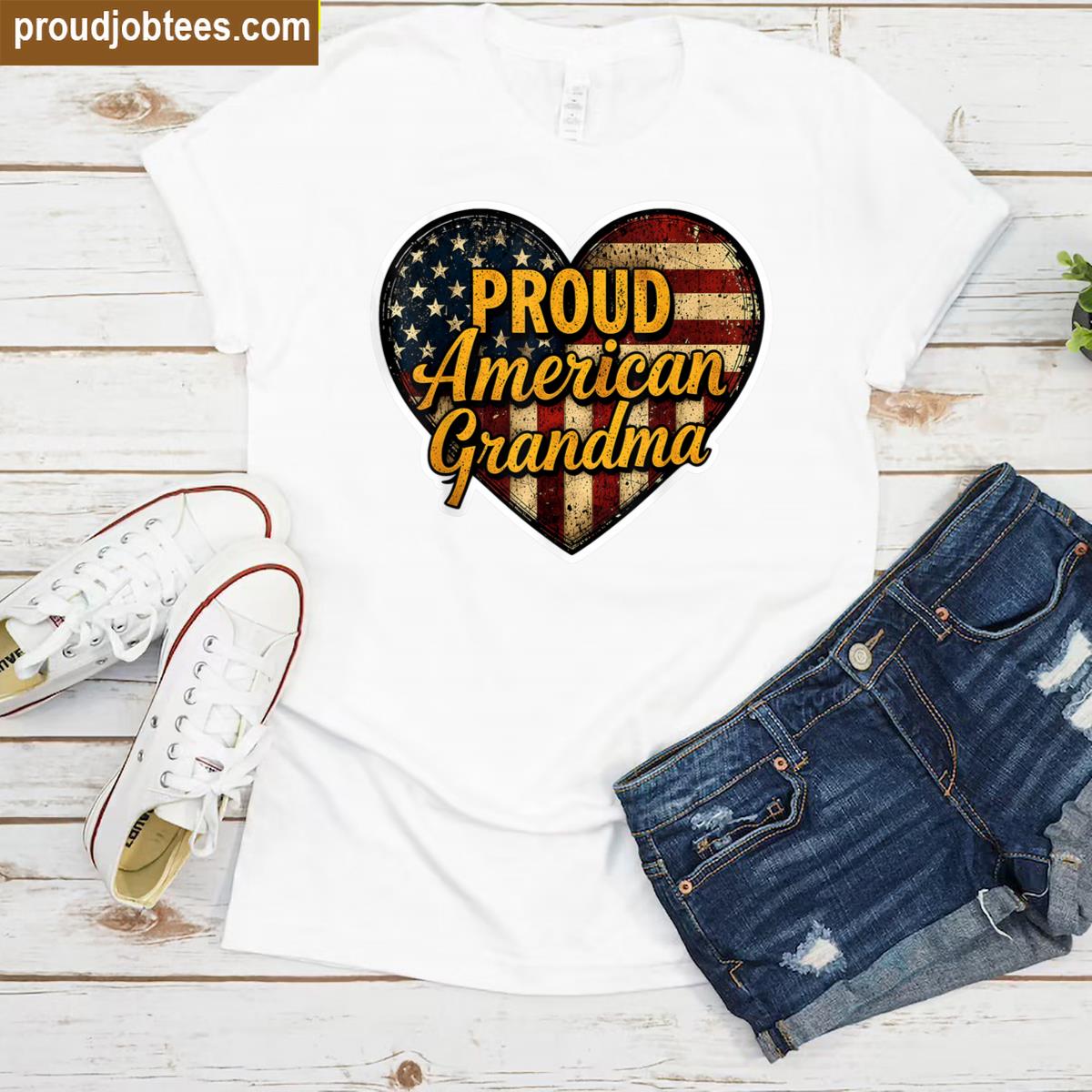 Proud American Grandma Patriotic Vintage Flag Grandmother Shirt
