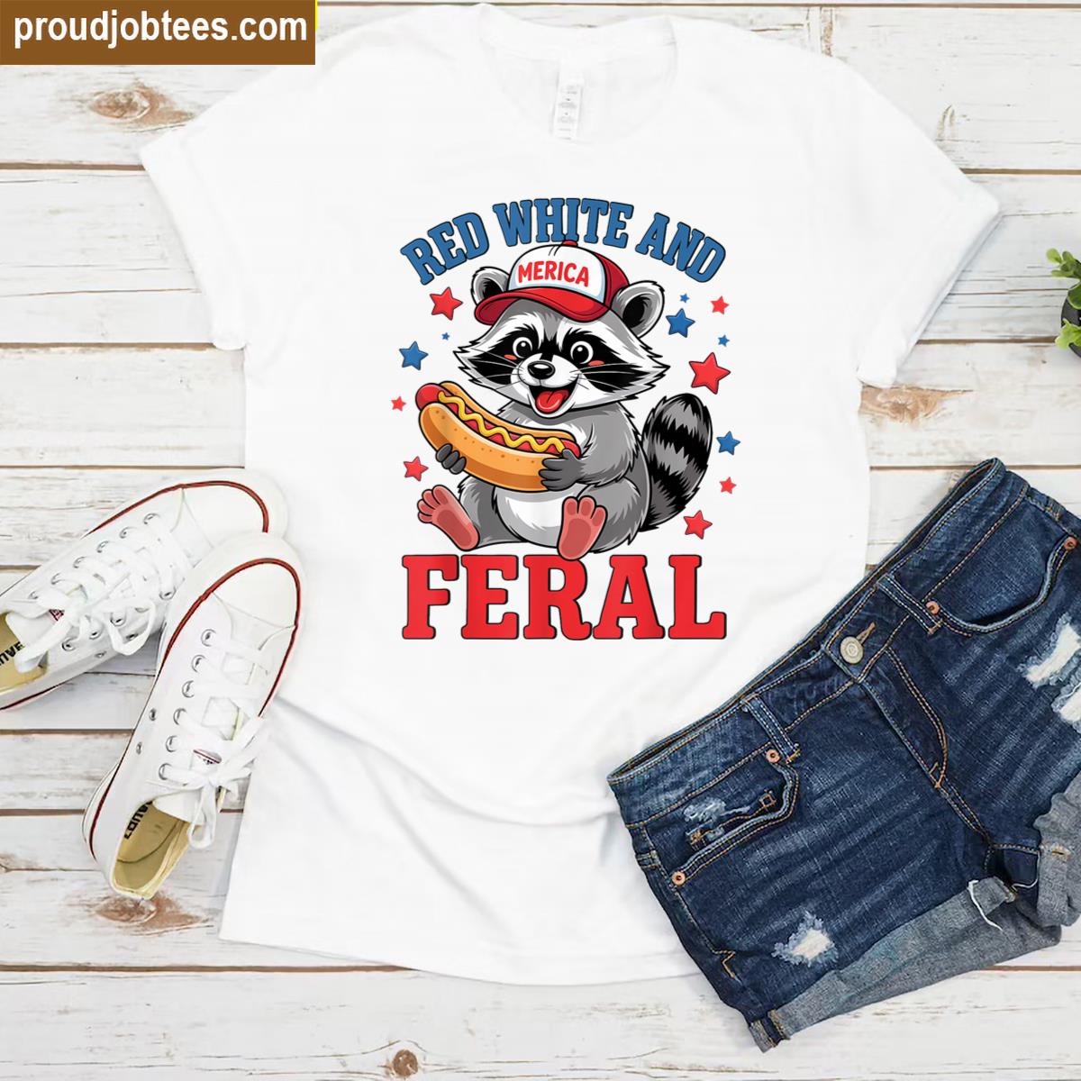 Red White And Feral Funny 4th Of July Humor Kids America Shirt