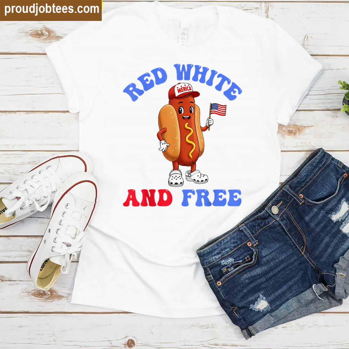 Red White And Free Patriotic Hotdog American Flag Usa Shirt