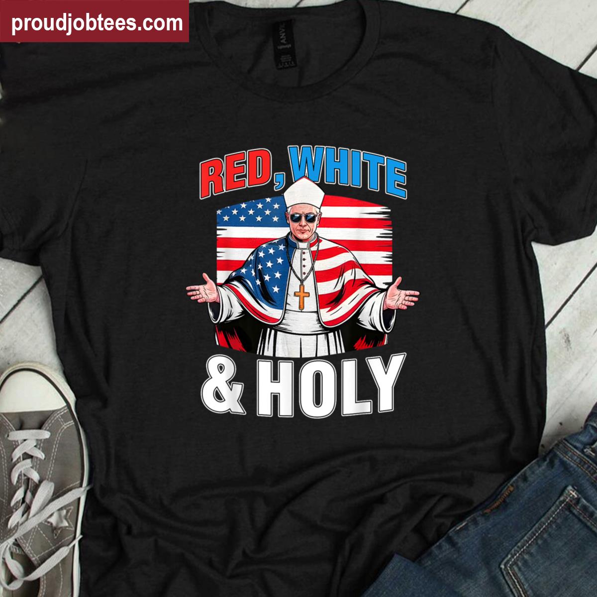 Red White Pope Leo Usa Christian Cross American Flag Shirt