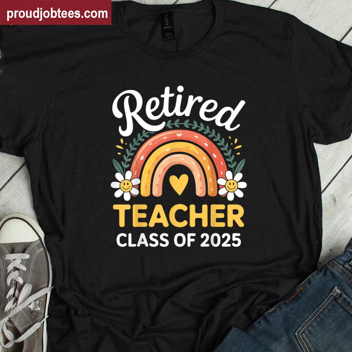 Retired Teacher Class Of 2025 Rainbow Retro Shirt