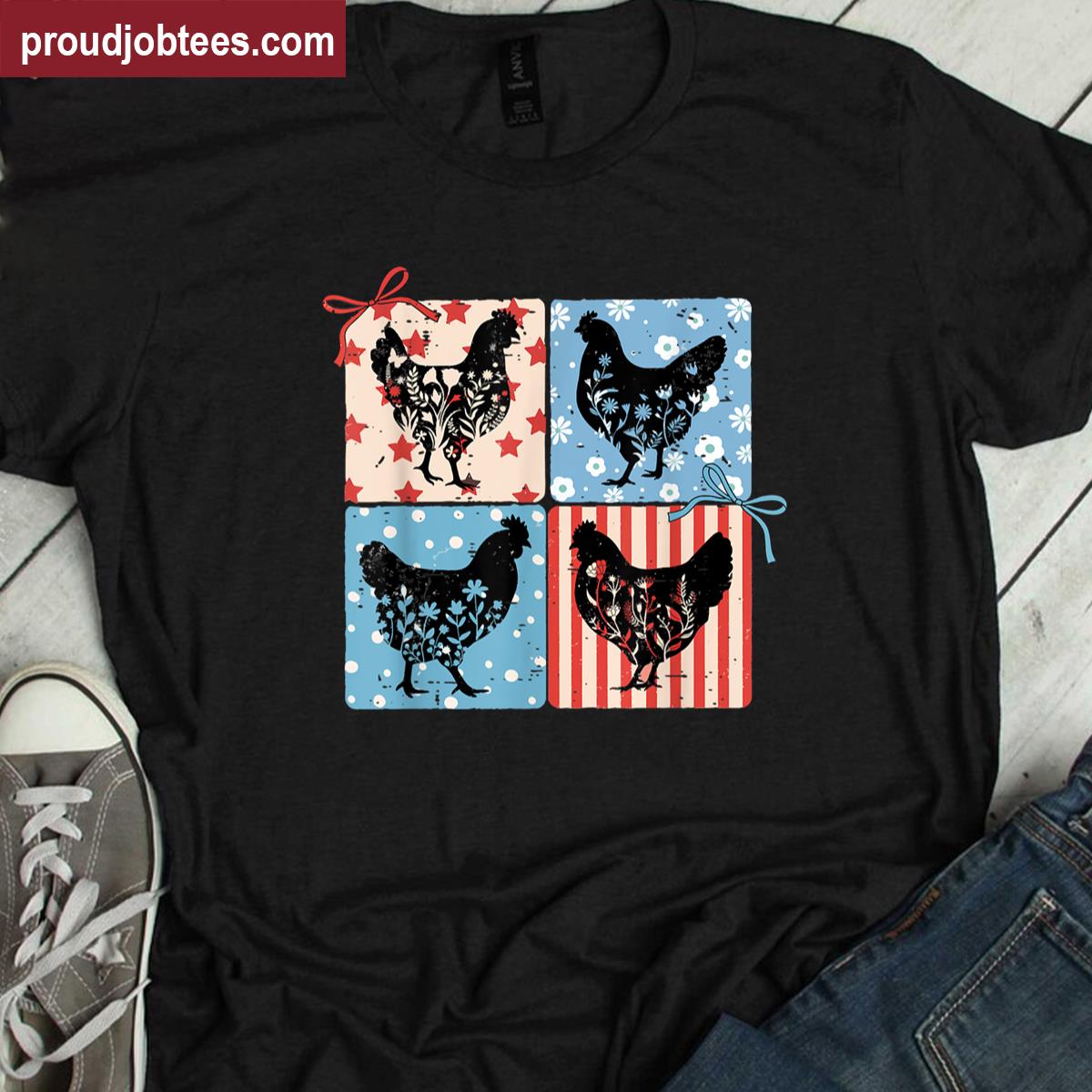 Retro Floral Chicken 4th Of July Farmhouse Independence Day Shirt