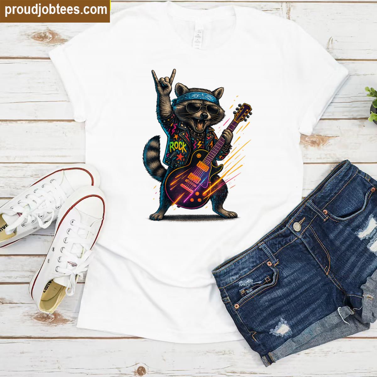 Retro Raccoon Rock Music Gifts Men Kids Women Funny Raccoon Shirt