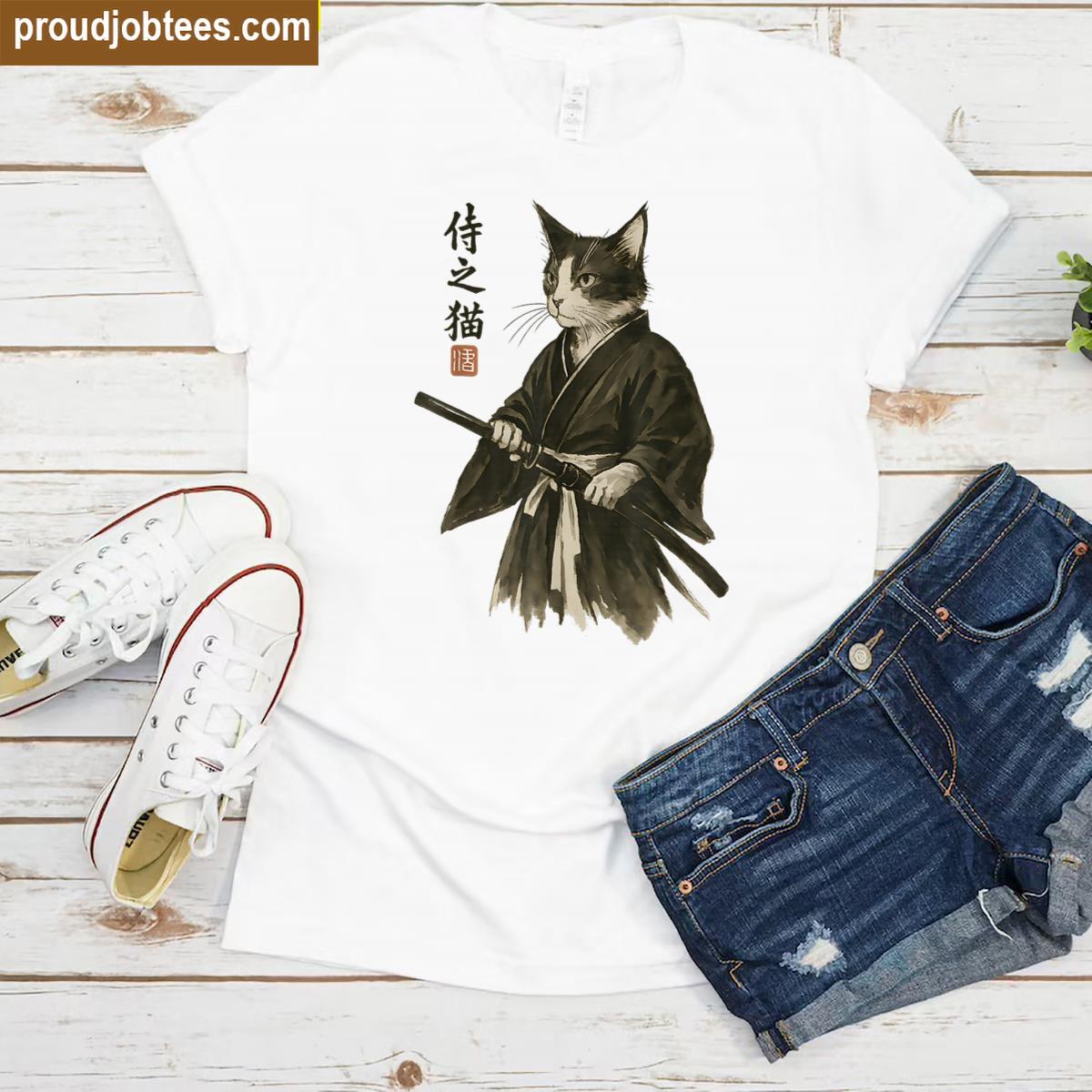 Samurai Cat Vintage Japanese Ukiyo E Ninja Cat Vibes Shirt
