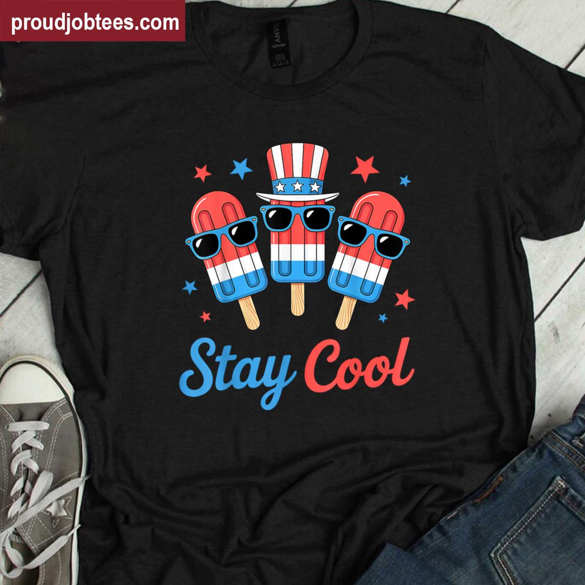 Stay Cool 4th July Popsicle Usa Flag Kids Boy Toddler Shirt