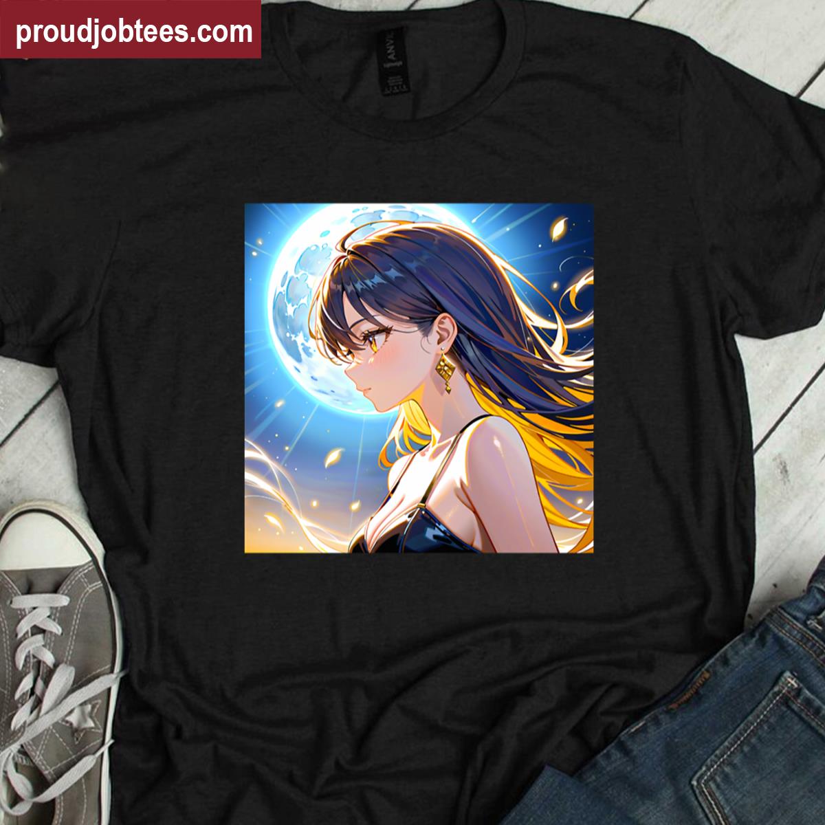Stunning Full Moon Anime Girl Premium Shirt