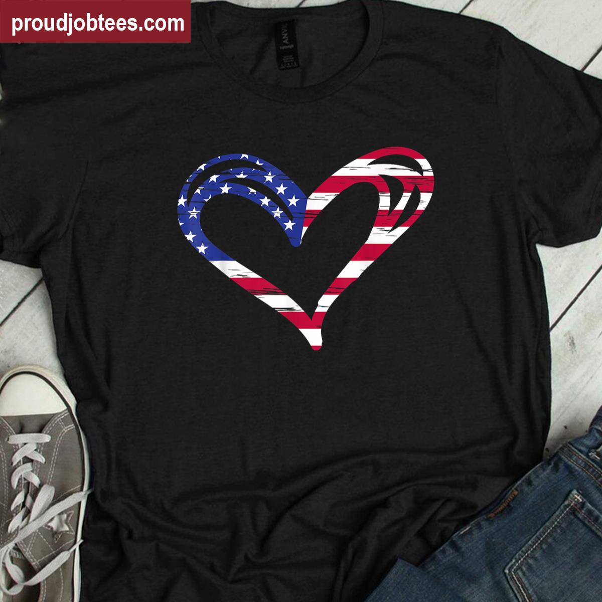 Usa Flag Heart American Patriotic Armed Forces Memorial Day Shirt