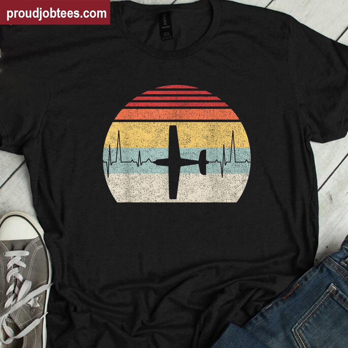 Vintage Retro Pilot Heartbeat Shirt