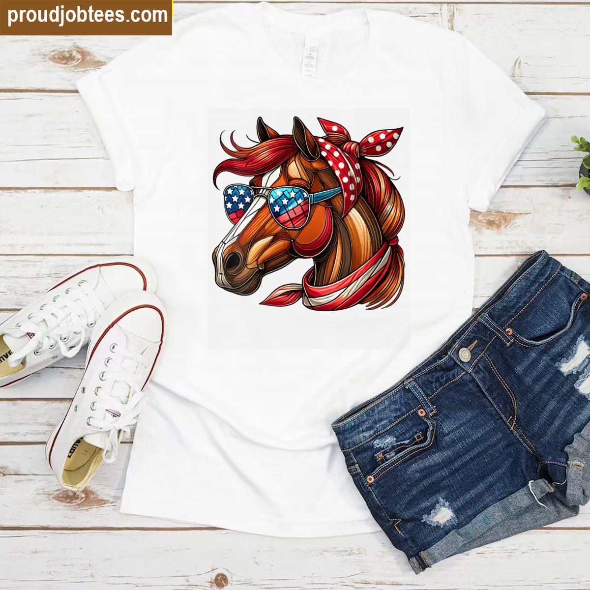 Womens Horse 4th Of July Women Girls Horse American Usa Flag Shirt