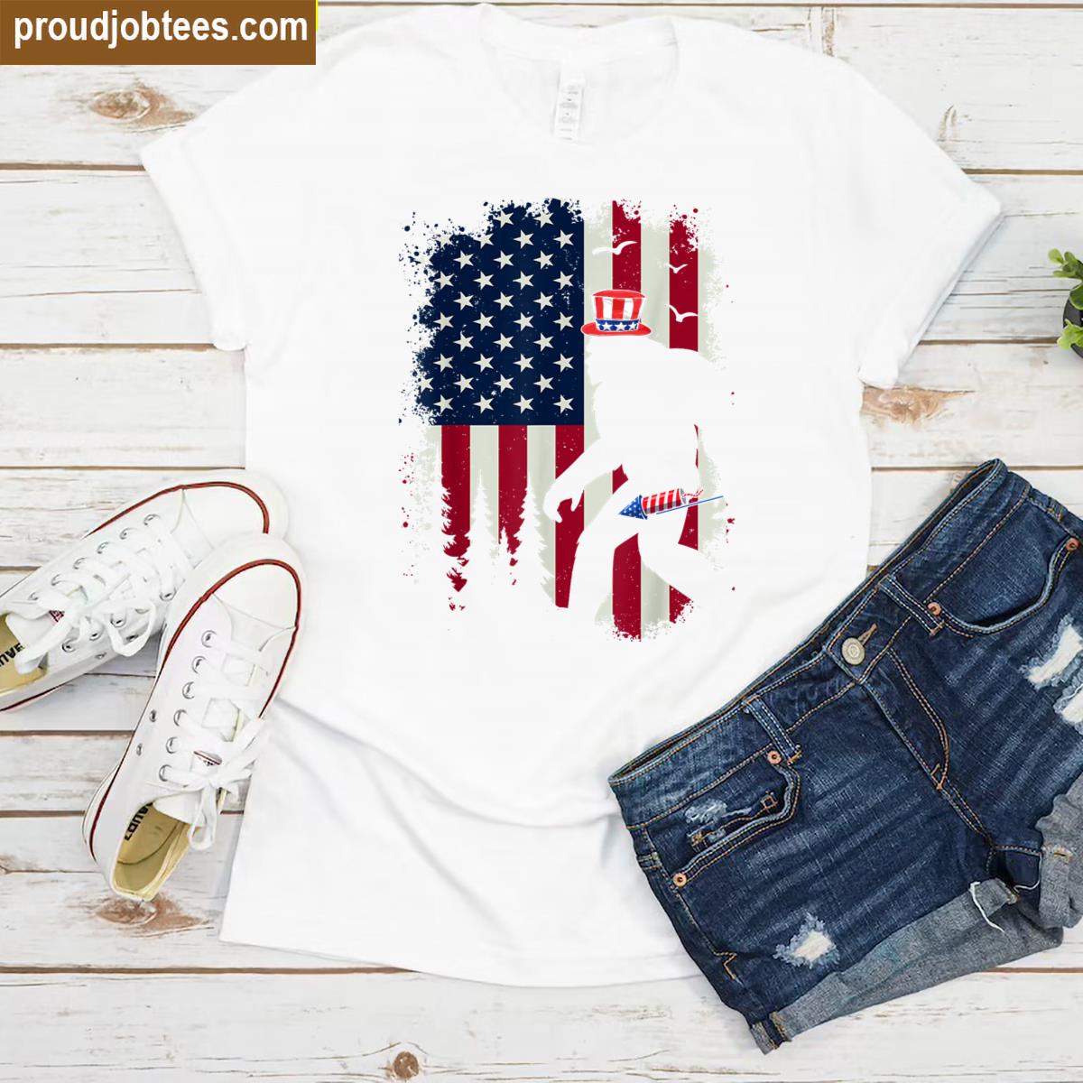 Bigfoot Graphic Tee American Flag Shirt