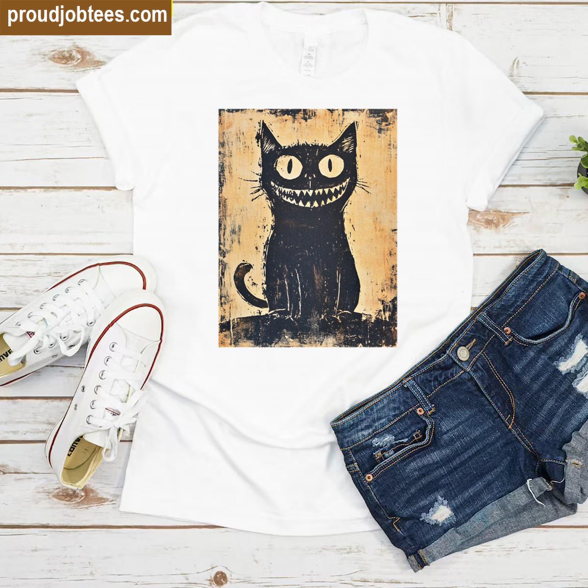 Block Print Cat Graphic Tee Shirt