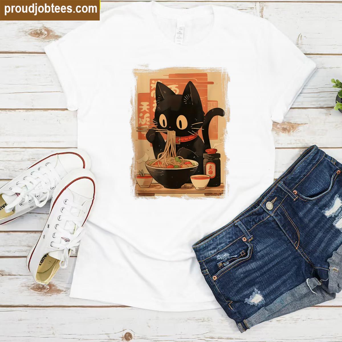 Adorable Cat Eating Ramen Tee Shirt