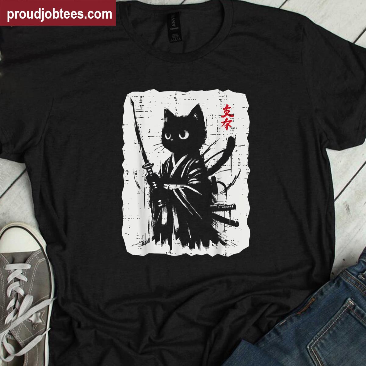 Black Cat Kimono Tee Shirt