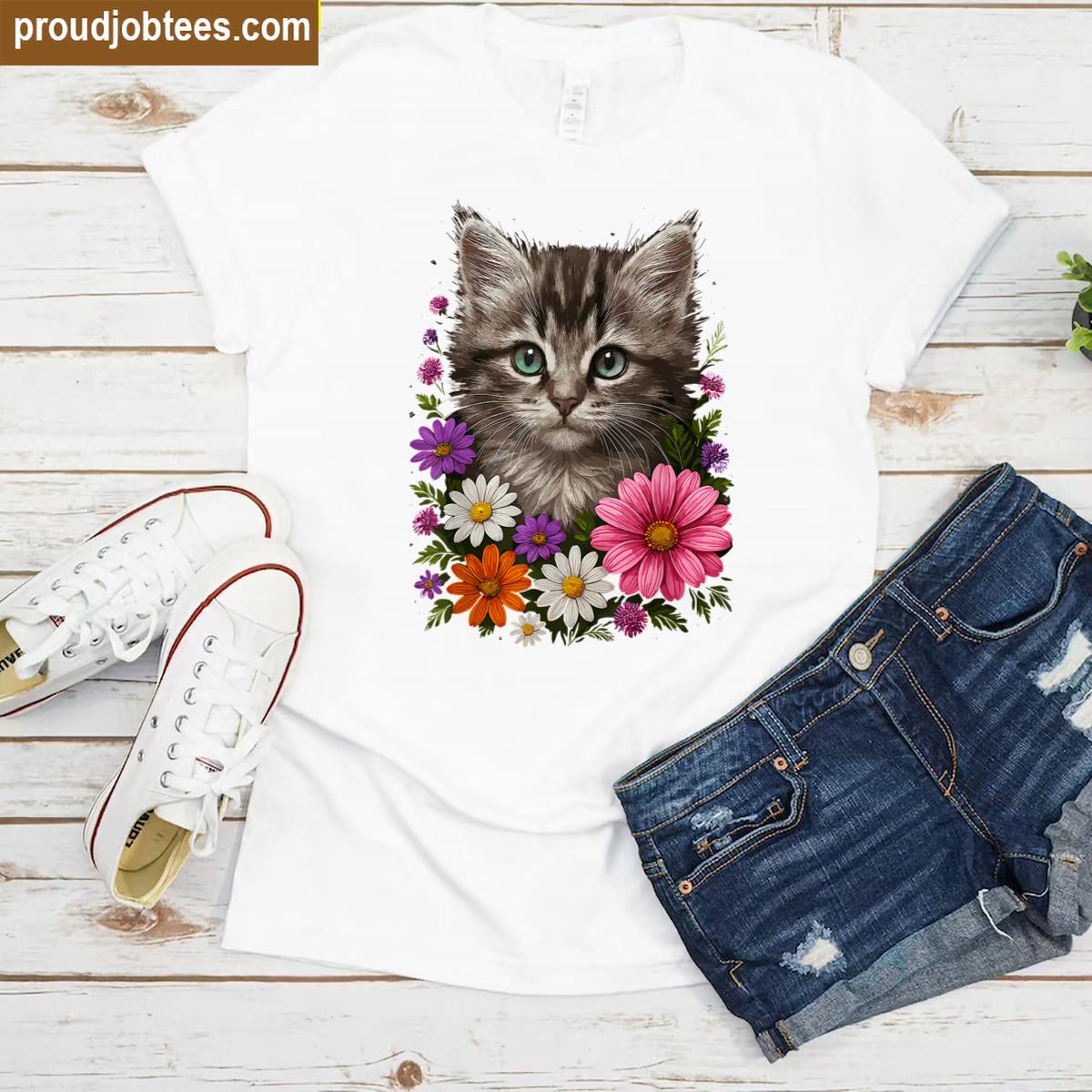 Cat Cute Floral Kitten Tee Shirt