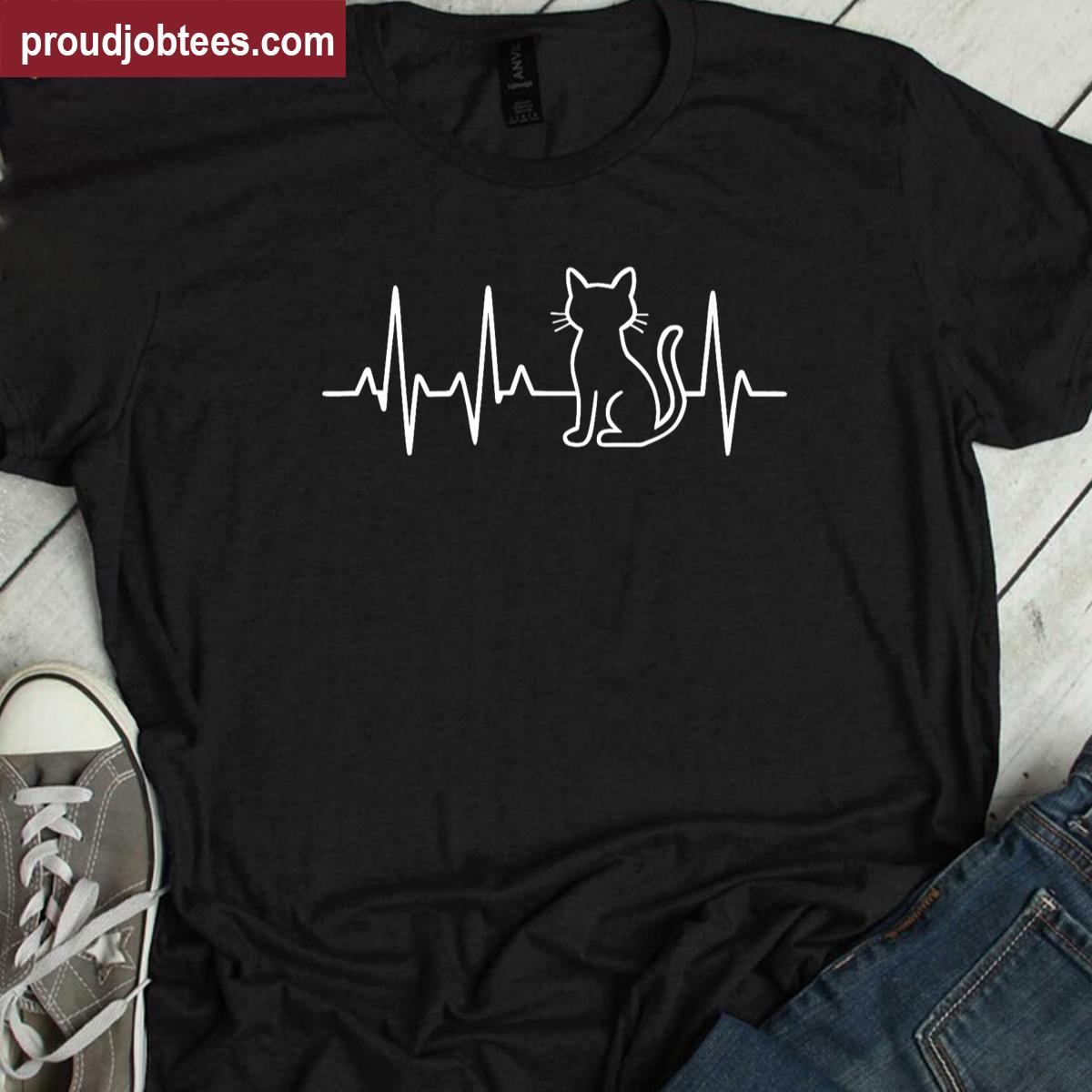 Cat Heartbeat Graphic Tee Shirt