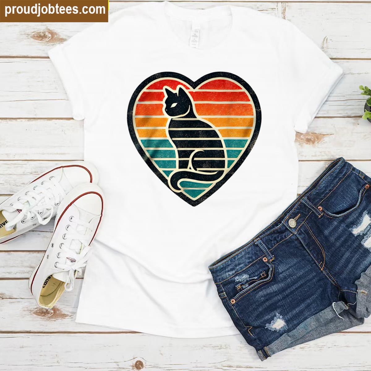 Cat Retro Heart Design Shirt