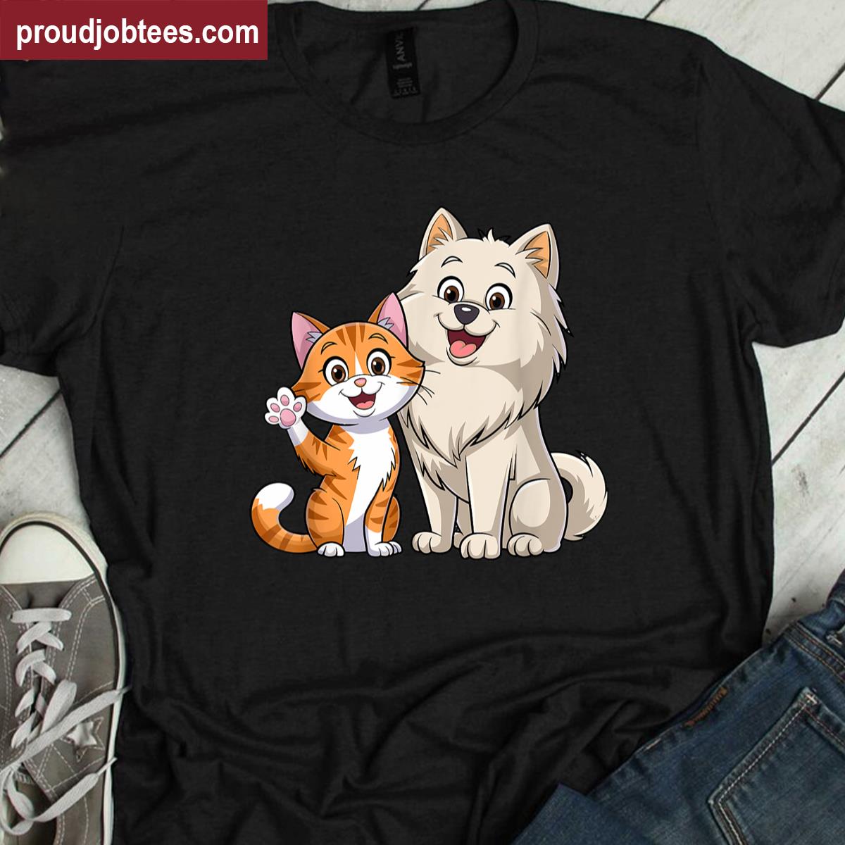 Cute Cat Dog Design Tee Shirt