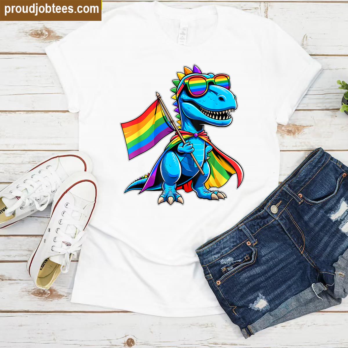Dinosaur Lgbt Flag Graphic Tee Shirt