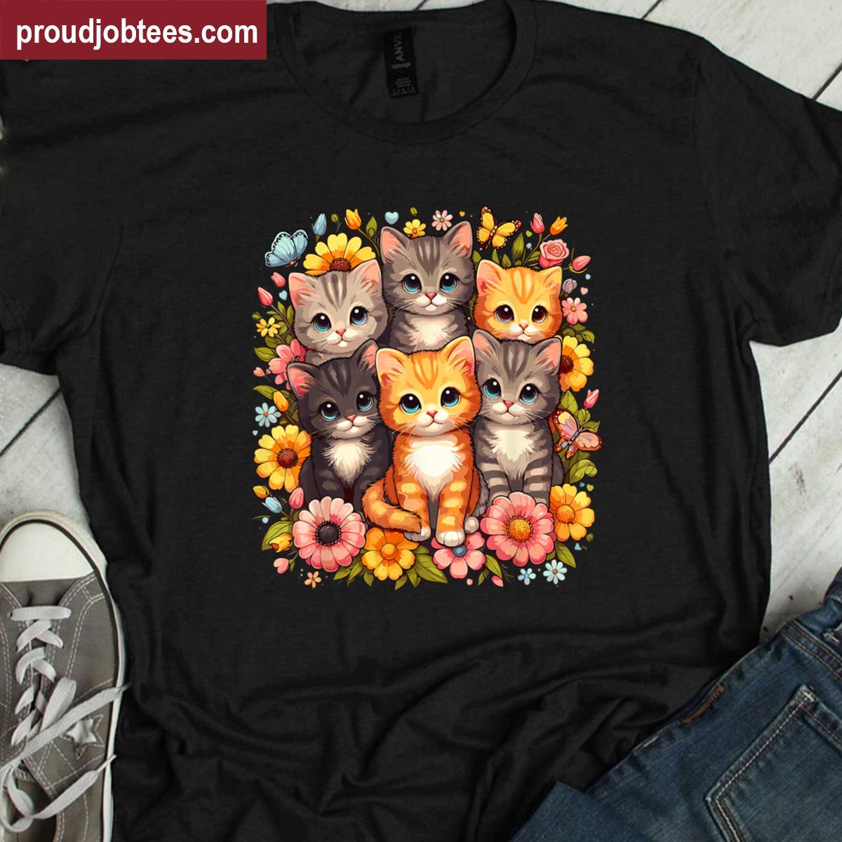 Floral Cat Design Shirt