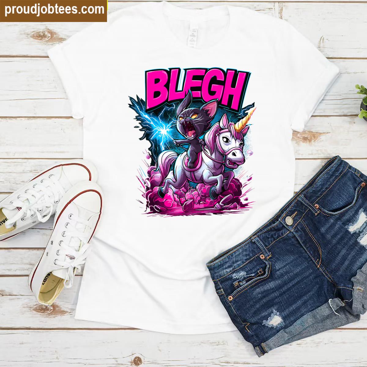 Heavy Metal Cat Riding Unicorn Tee Shirt
