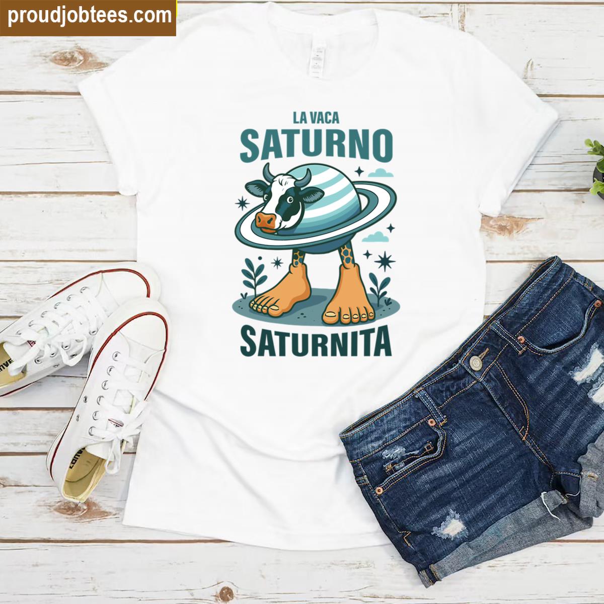 La Vaca Saturno Funny Graphic Tee Shirt